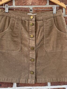 Tory Burch Corduroy Mini Skirt Tan Button Front Size 6